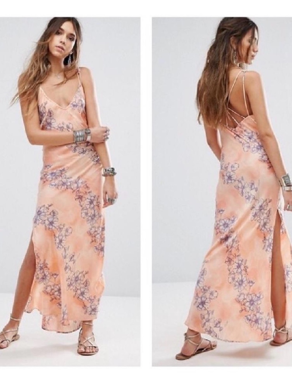 Free People Intimately Cassie Girl Slip Dress Size S Peach and Blue